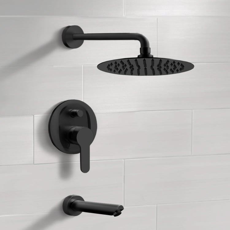 Remer TSF42-10 Matte Black Tub and Shower Faucet Set With 10 Inch Rain Shower Head